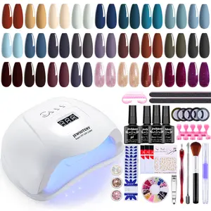 JEWHITENY 30 Pcs Gel Nail Polish Starter Kit with U V Light 120W LED Nail Lamp Cured Nail Art Gifts for Women Morandi shades Glossy Manicure