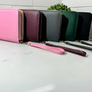Pebbled Leather Zip-Around Ring Wallet with Gold Hardware - 6-Ring Personal Organizer for Women