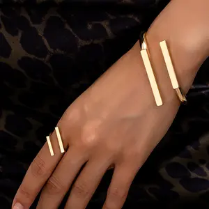 Jewelry - 2pcs New Fashion Simple Design Geometric Open Bracelet Ring Set, Women's Personalized Trend Holiday Party Accessories Gifts