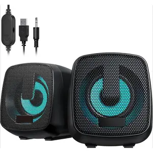 3C9-ADE005   2.0 Channel RGB Computer Speakers | Compact Size with Dynamic Color-Changing Lights & Clear Audio | USB-Powered for PC/Laptop/Tablet/Phone | Plug & Play, Wired Remote (Black)