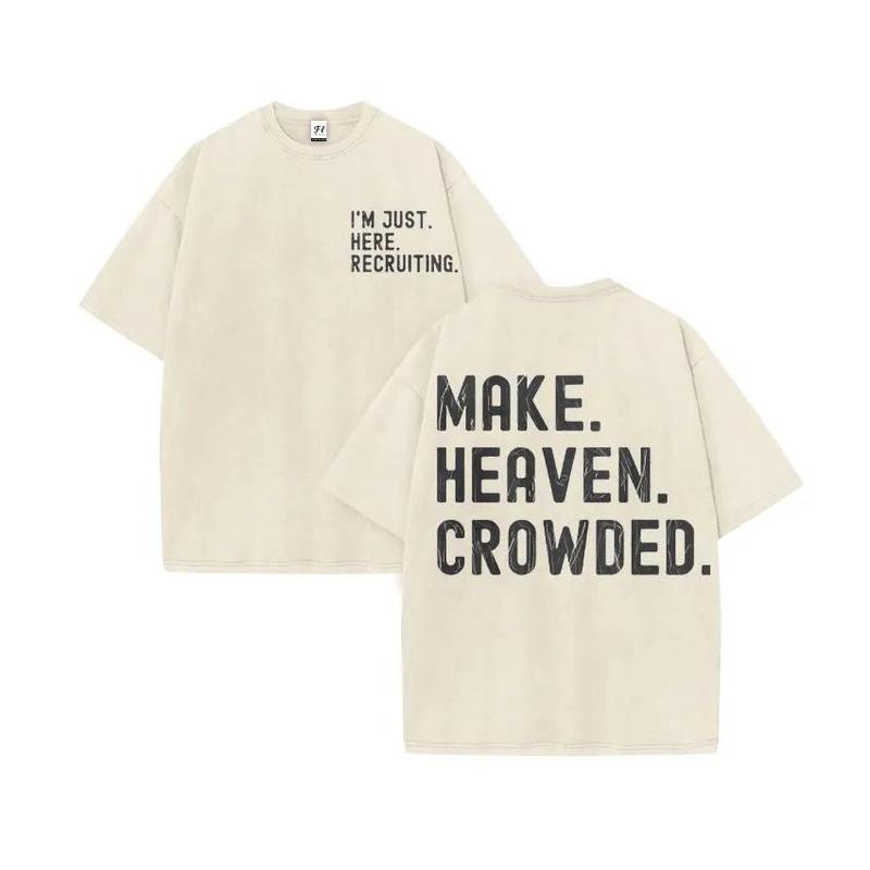 Unisex Make Heaven Crowded Print Acid Washed T-shirt Plus Size