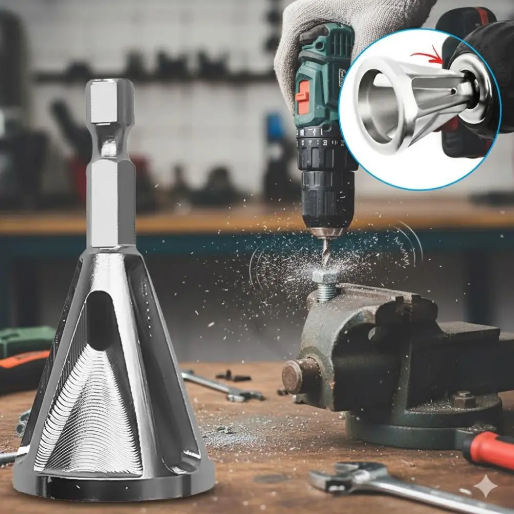 Professional HSS External Chamfering Tool Kit: Multi-Blade Deburring & Edge Finishing Set, Anti-Slip Anti-Jamming Drill Repair Tools. Durable Multi-Function Metalworking Equipment for Automotive Repair & Industrial Metal Processing.