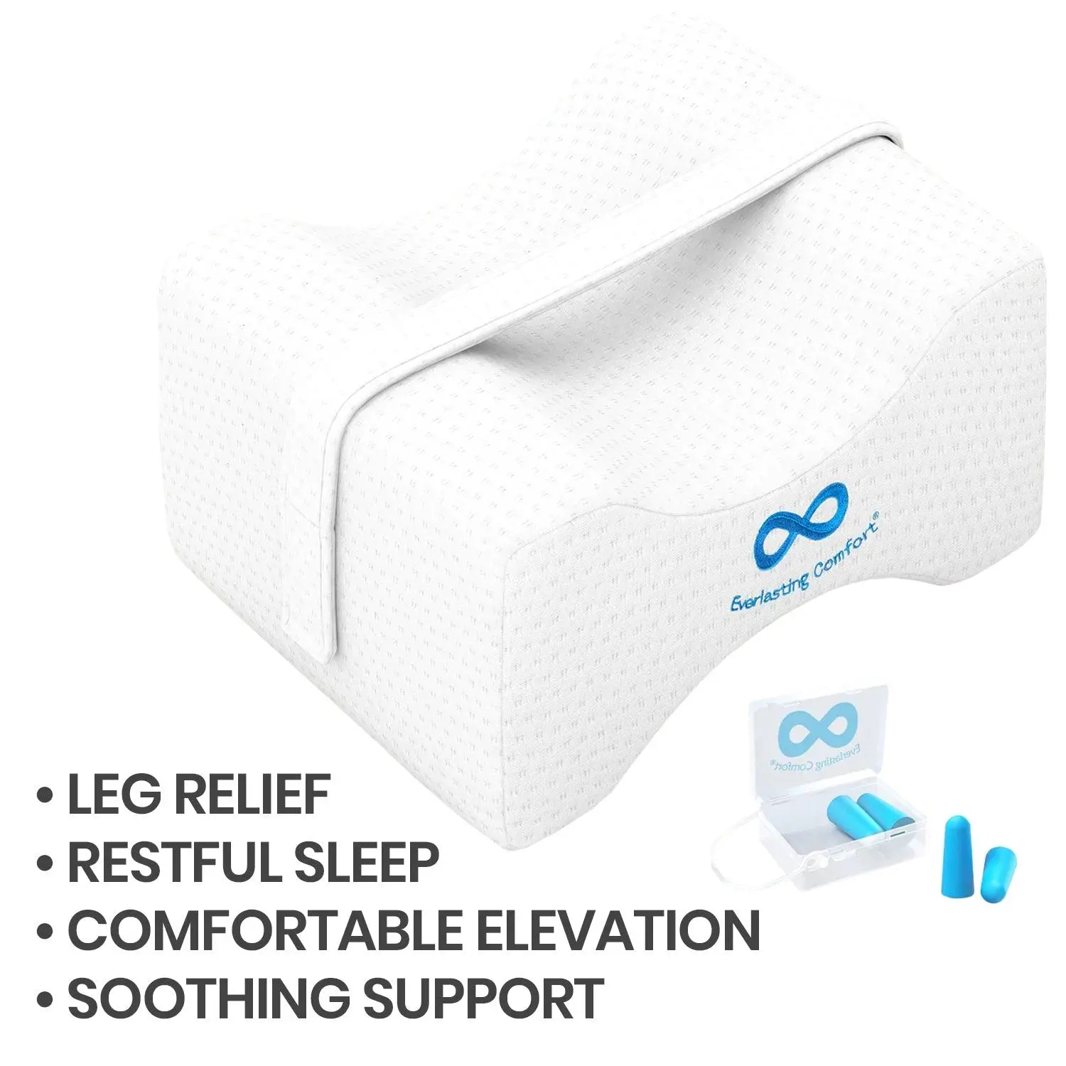 Everlasting Comfort Orthopedic Memory Foam Knee Pillow for Side Sleepers - Curved Contour Fits Legs, Gentle Support for Knees, Adjustable Strap for Hip, Back & Sciatica Pain Relief