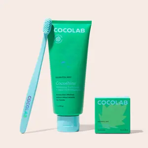 COCOLAB Super SmileCare System Bundle – 1 Cocofloss Dental Floss + 1 Cocobrush Toothbrush + 1 7oz Cocoshine Mint Whitening Toothpaste with 15.5% NanoXIM Nano-Hydroxyapatite— Dentist-Designed Oral Care for a Cleaner, Brighter Smile