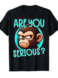 Are you serious Grumpy Funny Monkey Emojis Humor T-Shirt Machine Washable Stylish Smooth Texture Suitable for Summer, Outdoor Sports Festival Gifts Parties and Holidays, all-day comfort, weekend casual, artistic print, Juneteenth National Independence Day