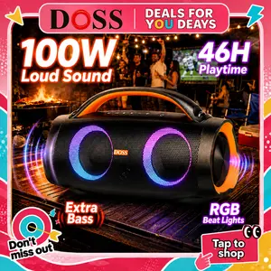 DOSS Extreme Boom+ Portable Waterproof Bluetooth Speaker - 100W Stereo Audio, IPX6 Rating, LED Lights, PartySync Mode, Dual 40W Woofers, 10W Tweeters, 10400mAh Rechargeable Battery, USB Charging, Durable Handle, Orange - Mobile Outdoor Wireless Speaker fa