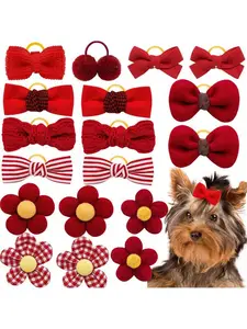 Brown Flower Shaped Pet Bow, Dog Headband, Classic Colors, Pet Grooming, Head Accessories, Universal for Cats and Dogs, Random Color, 10 Pieces.