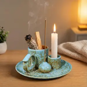5-in-1 Ceramic Palo Santo & Incense Burner with Ash Catcher – Zen Altar Holder for Sage, Sticks, Cones & Candles