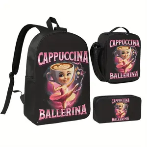 Brain Rot Ballerina Cappuccina Meme Italian Brainrot Backpack Schoolbag Pencil Case Bun Three-Piece Suit Design