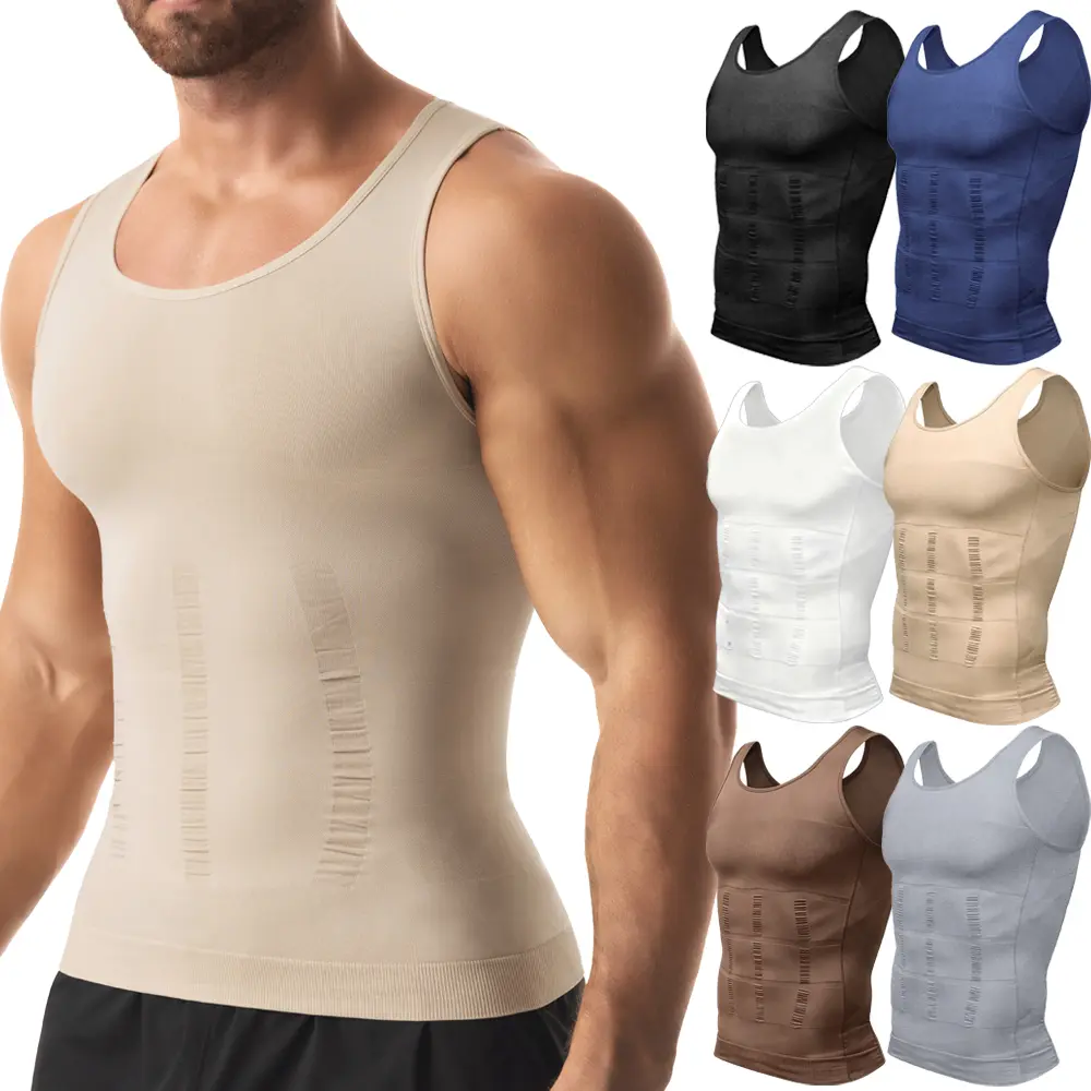 Camiseta de compresión para hombre, chaleco moldeador para hombre, camiseta sin mangas de control de abdomen para hombre, camisetas deportivas para correr, gimnasio y fitness para hombre, ropa interior para hombre para todas las estaciones.