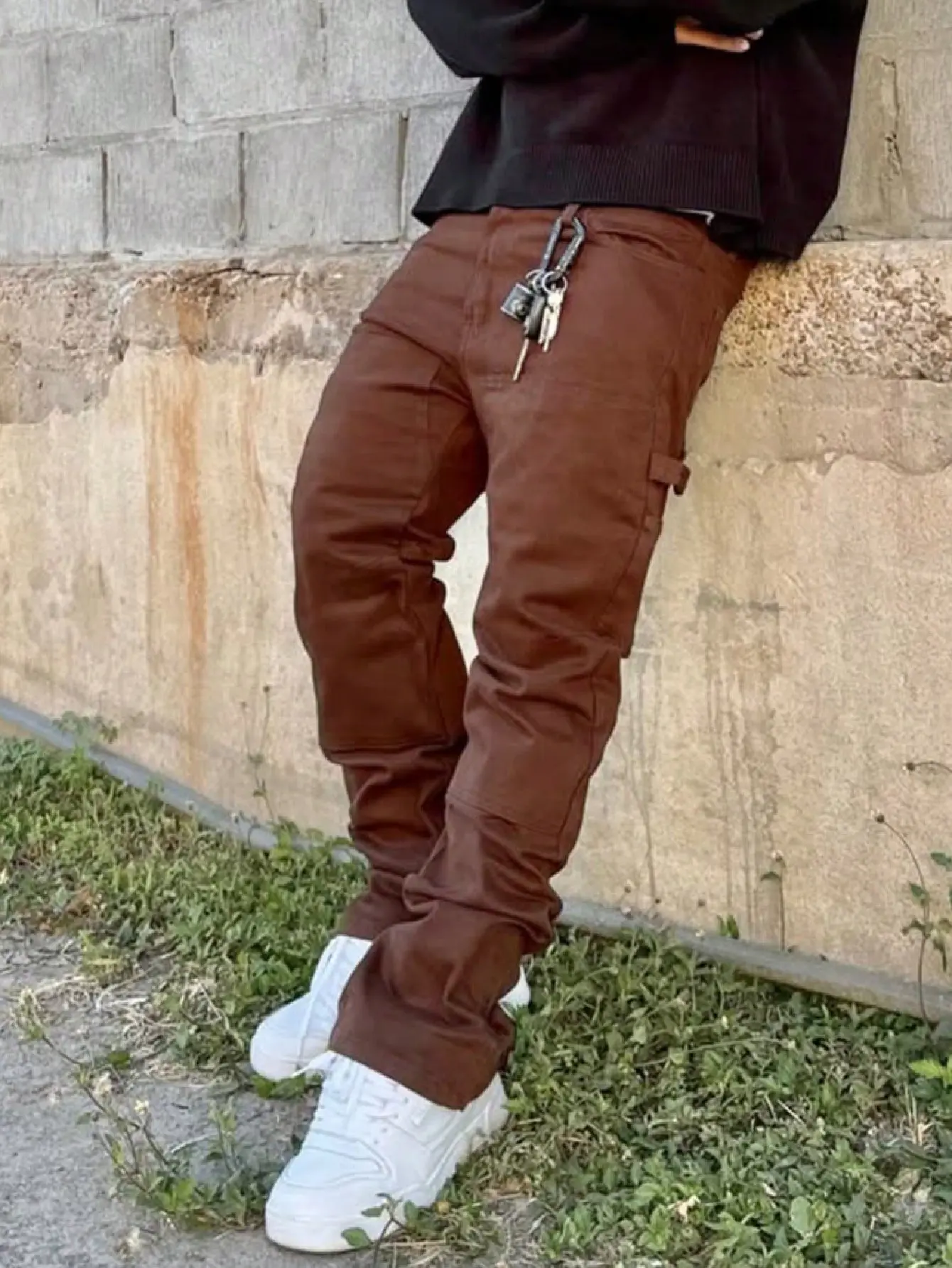 SRETOUU Streetwear Men's Brown Stylish Slim Regular Fit Jeans Men's Solid Straight Flare Trousers Denim Pants Menswear