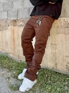 SRETOUU Streetwear Men's Brown Stylish Slim Regular Fit Jeans Men's Solid Straight Flare Trousers Denim Pants Menswear