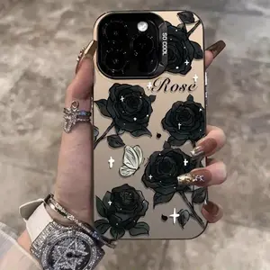 A colorful silver butterfly and rose phone case for iPhone 16, stylish and trendy, offering high-end protection. Also compatible with iPhone 17 and 17 Air.