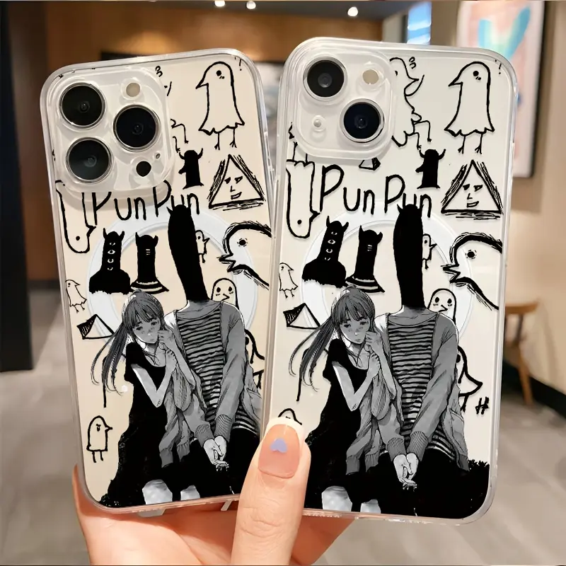 Punpun Onodera Cute Creative Manga Design Phone Case - Transparent Magnetic Shockproof Soft TPU Back Cover for iPhone 17,E,Air,Pro,ProMax,16,15,14 Plus,13,12,11,X,XS,XR - Smartphone Cellphone Handheld Devices Protection