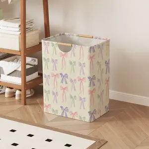 Multi-Color Bow Print Open Storage Box, Foldable Laundry Basket with Handle, Collapsible Laundry Hamper, Home Bathroom Folding Clothes Storage Bucket