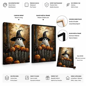 Canvas Wall Art Print Featuring a Witch in a Pumpkin Patch, Designed for Halloween. This Spooky Wall Decoration Is Suitable for Your Living Room, Bedroom, Or Office