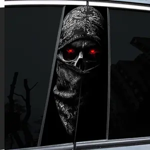 2 Piece Car Pillar Sticker, Masked Skull Design Vinyl Sticker, Window Pillar Sticker, Multipurpose Car Decal, Decal For Cars, Self-Adhesive Waterproof and Scratch Resistant, Suitable for Multiple Surfaces - Car Decoration, Car Decals