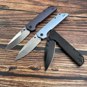 Folding Knife EDC 3.38" D2 Steel Drop  Point  Blade Black  Aluminum Handle