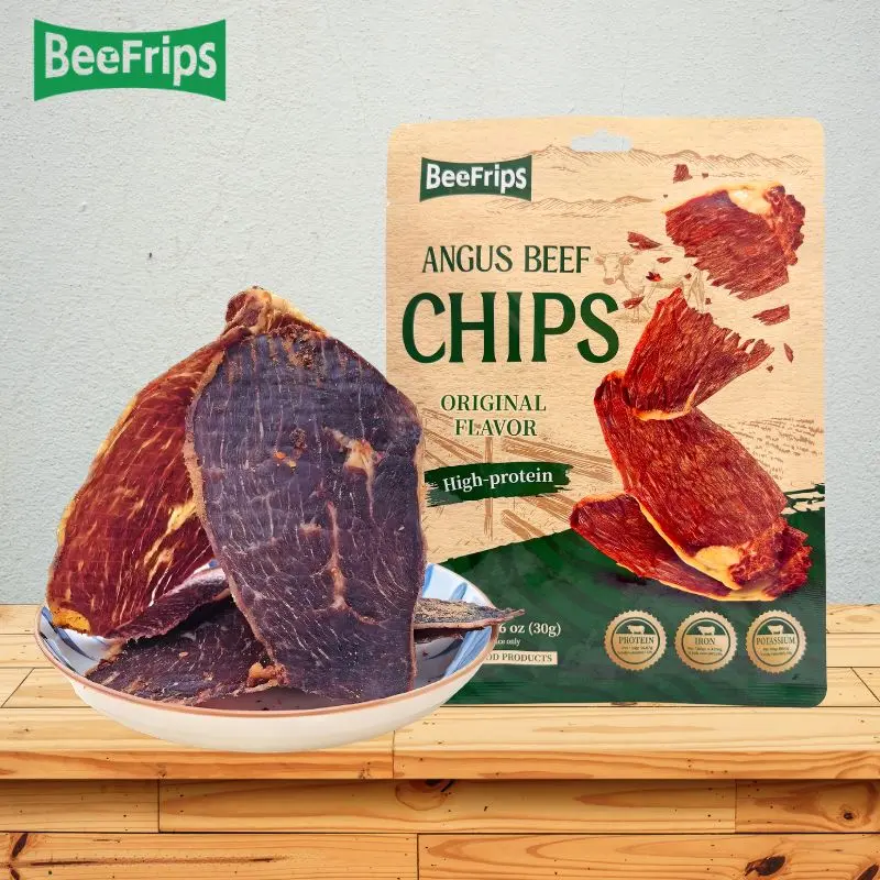 BeeFrips Crispy Beef Jerky Chips, Angus Steak Snack, High Protein, Black pepper flavor & original flavor, 1.06 oz