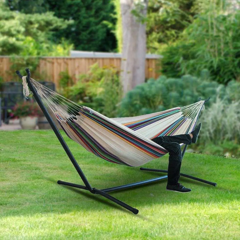 Canvas Camping Hammock Swing, Outdoor Portable 200x150cm Fabric Hammock for Patio Use