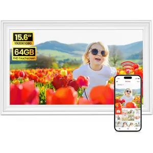 Digital Picture Frame 15.6", 64GB WiFi Digital Frame Frameo with 1920x1080 FHD IPS Touch Screen, Share Photos Videos via Frameo App, Support SD/USB Drive, Best Gifts for Parents/Grandparents