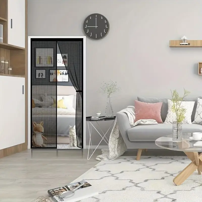1pc Heavy-duty Magnetic Screen Door, with Full-frame Hook and Loop, Durable Polyester Net Curtain, Used for Fresh Air Circulation, Easy Entry for Pets, and Pest Prevention.