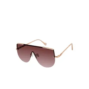 Metal Aviator Shield Sunglasses in Rose Gold