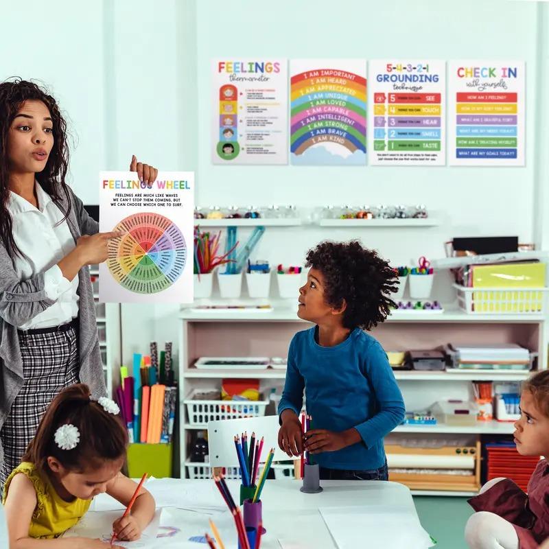 12Pcs Calming Emotions Posters(10x14),ESL Emotions Chart For Kids,Calm Down Corner Supplies,Classroom & Therapy Office Decor,Visual Learning To Boost EQ,For Preschool Elementary Homeschool,Cute Children's Day Gift,Ideal For Preschool Homeschool Counselor