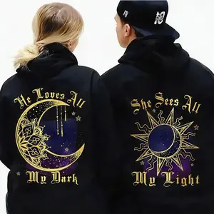 Men's & Women's 1PC Valentine's Day Couple Dress Moon And Star Collision Printed Couple Dress Hoodie With  Pocket, Plush Casual Long Sleeve Hoodie, Suitable For Outdoor Use, Suitable For Daily Wearing And Outdoor Activities