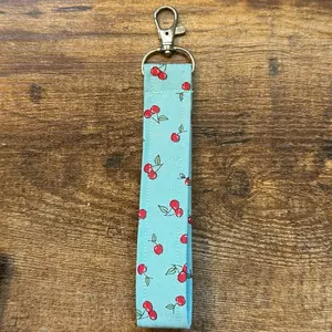 Turquoise Cherry Fabric Keychain Wristlet