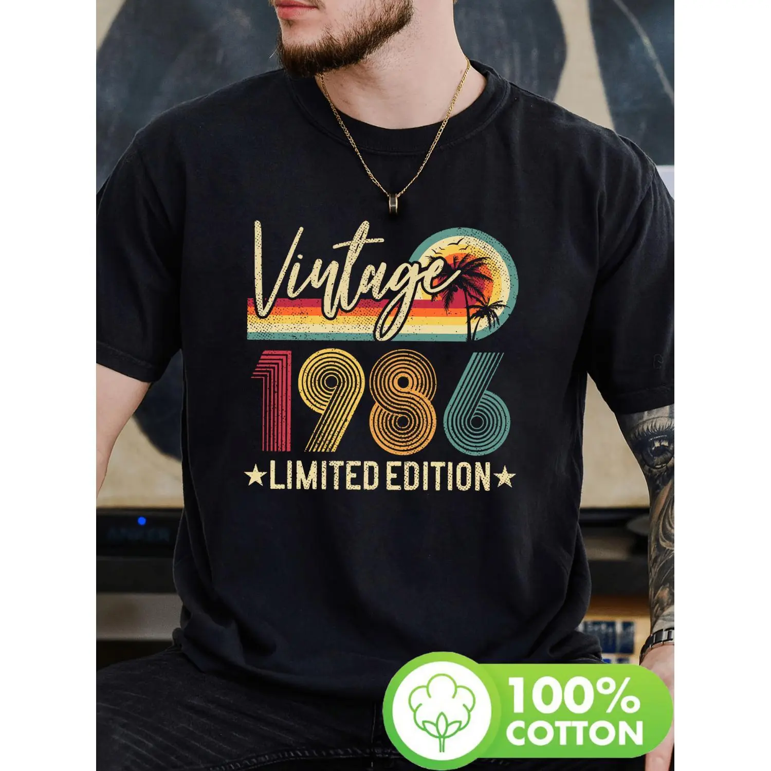 Exclusive 1986 40th Birthday Print Cotton T-shirt Short Sleeve Crew Neck Casual Top for Warm Seasons Men's Clothing