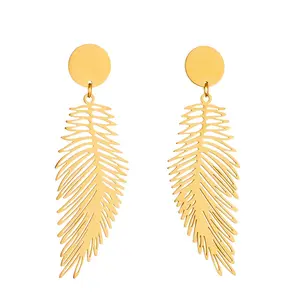 Euro-American Vintage Minimalist Earrings Metal Long Feather Pendant Bold Design Creative Edge Perfect for Street Party Gallery Stainless Steel Hypoallergenic special gifts for Female Artistic Accessories accessories for women
