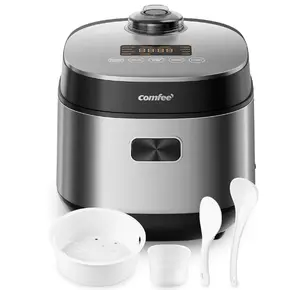 COMFEE' Compact Rice Cooker 8 Cups Cooked/4 Cups Uncooked, 9-in-1 Multi Cooker, Fast Rice Maker, Steam, Brown Rice, Grains, Fuzzy Logic Technology, Grey