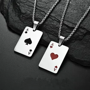 Poker Ace Titanium Steel Necklace, Unisex Waterproof Stainless Steel Cuban Link Chain, Trendy Street Style Poker Pendant Jewelry for Men Women
