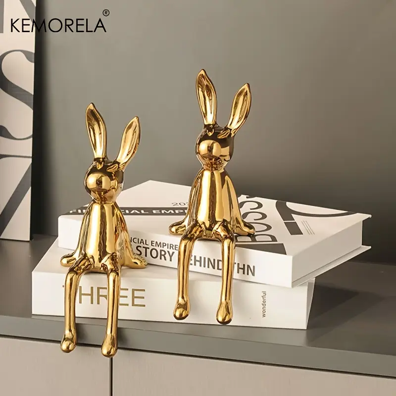 White Ceramic Long-Eared Sitting Rabbit Ornament, Simple Design Home Decor for Living Room TV Cabinet & Wine Cabinet, Ideal Holiday & Birthday Gift, Ceramics