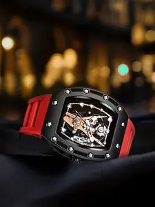 Men's Fashion Watch, Casual Sporty Quartz Watch with Silicone Strap, Trendy Watch for Daily Life, Fashion Watch for Party, Daily Decor, Exquisite Watch for Birthday Gift with Box