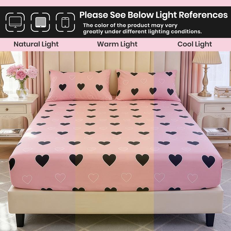 Pink Heart Fitted Sheet, Soft Bedding,  Deep Pocket Design, Machine Washable, Fits Twin/Full/Queen/King Size,  Sweet & Chic Bedroom Essential, Valentine's Day Gift