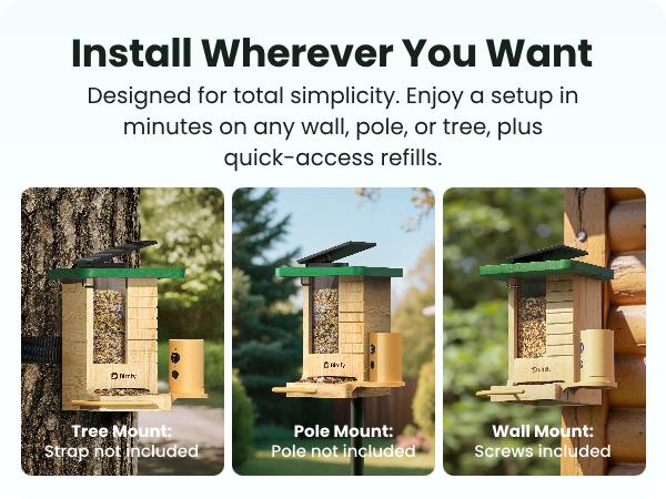 Birdfy Smart Bird Feeder with Camera Solar Powered, Night Insight & Slow-Motion Video for Outdoors & Backyard Birds Watching, AI Identify 6000+ Species , Wood