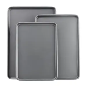 3 Pack Nonstick Baking Sheet Set – Carbon Steel Cookie Sheet Pans for Baking & Roasting, Small Medium Large Bakeware Trays for Oven Cooking, Gray