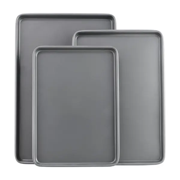 3 Pack Nonstick Baking Sheet Set – Carbon Steel Cookie Sheet Pans for Baking & Roasting, Small Medium Large Bakeware Trays for Oven Cooking, Gray