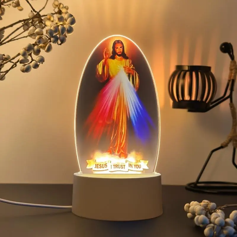 Vintage Religious Plastic Night Light Set - 1 Set, USB/DC Power Supply, White Base, Even Warm Glow, Colorful Gift Box, Low Voltage, Light Up Your Space, Ideal Holiday Gift, Indoor Vintage Religious Decorations (Bedroom)