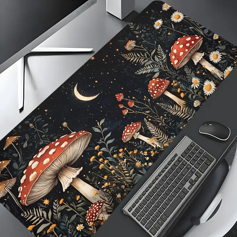 Mushroom Design Extra Large Gaming Mouse Pad,Aesthetic Desktop Drotection Pad,Desktop Accessory,Aesthetic Office Supplies,Washable Rubber Pad Non-Slip Lock Edge,Suitable For Home Office,Good Gift