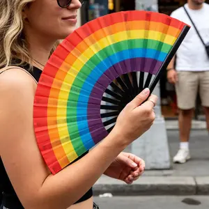 Large Rainbow Dance Kung Fu Folding Fan, Party Craft Gift Fan, Ladies Handheld Fan, Wedding Favor Fan, 1 or 2 Pieces