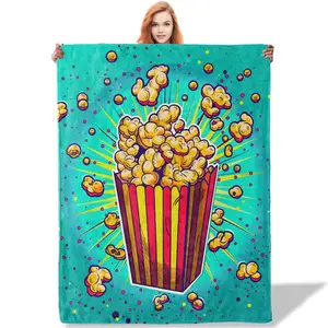 Popcorn Throw Blanket 50x40 Inch, Fun and Colorful Blankets for Movie Night, Popcorn Gifts for WomenBLANKET