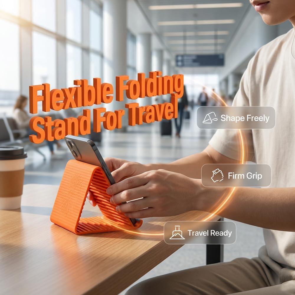 Portable Foldable Silicone Aluminum Phone Holder, 2026 New Flexible Silicone Phone Stand, Adjustable Airplane Phone Holder for Tablet Laptop Desk Travel Non-Slip Bed Office Treadmill