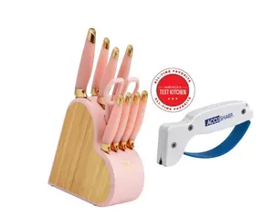 Paris Hilton 10-Piece Heart-Shaped Stainless Steel Knife Block Set, Pink + AccuSharp Knife and Tool Sharpener 070C
