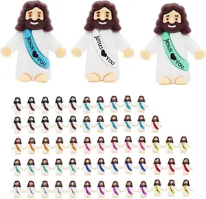 Jesus Ornament 60pcs Little Jesus Figures Mini PVC 10Colors 1.2x1.4 Inches Religious Party Favors Sunday School Baptism Gifts Festival Decorations Photo Props - Set