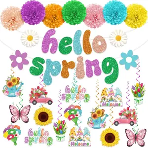 41Pcs Spring Floral Party Decorations, Welcome Spring Decor Set Includes Spring Banner, Tissue Paper Flowers and Hanging Swirls, Butterfly and Flower Hanging Decorations for Home Classroom Office Party
