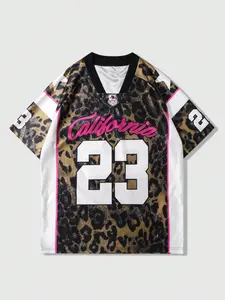 California 23 Leopard Print Jersey Oversized for Women Men, Casual Y2K Hip Hop T-Shirt, Short Sleeve Fitted Crop Design