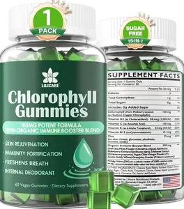 Chlorophyll Gummies - Super Green with Wheat Grass, Sea Moss, Unfiltered ACV & Elderberry, Echinacea, Zinc Complex & Vitamin D3, C, E, B12 for Natural Deodorant, Immune & Digestion Support, 60 Chews